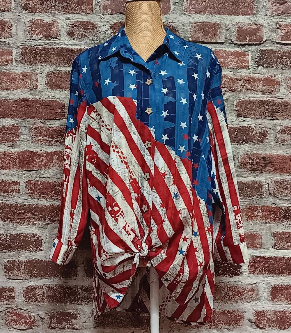 NEW MULTIPLES women's stars and stripes patriotic top in red white blue
